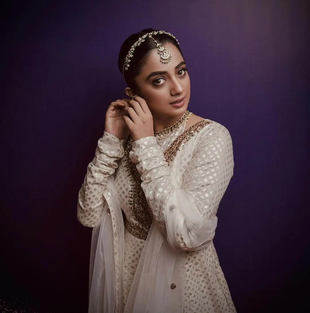 Namitha Pramod Wearing Beautiful Earring Jewellery White Dress